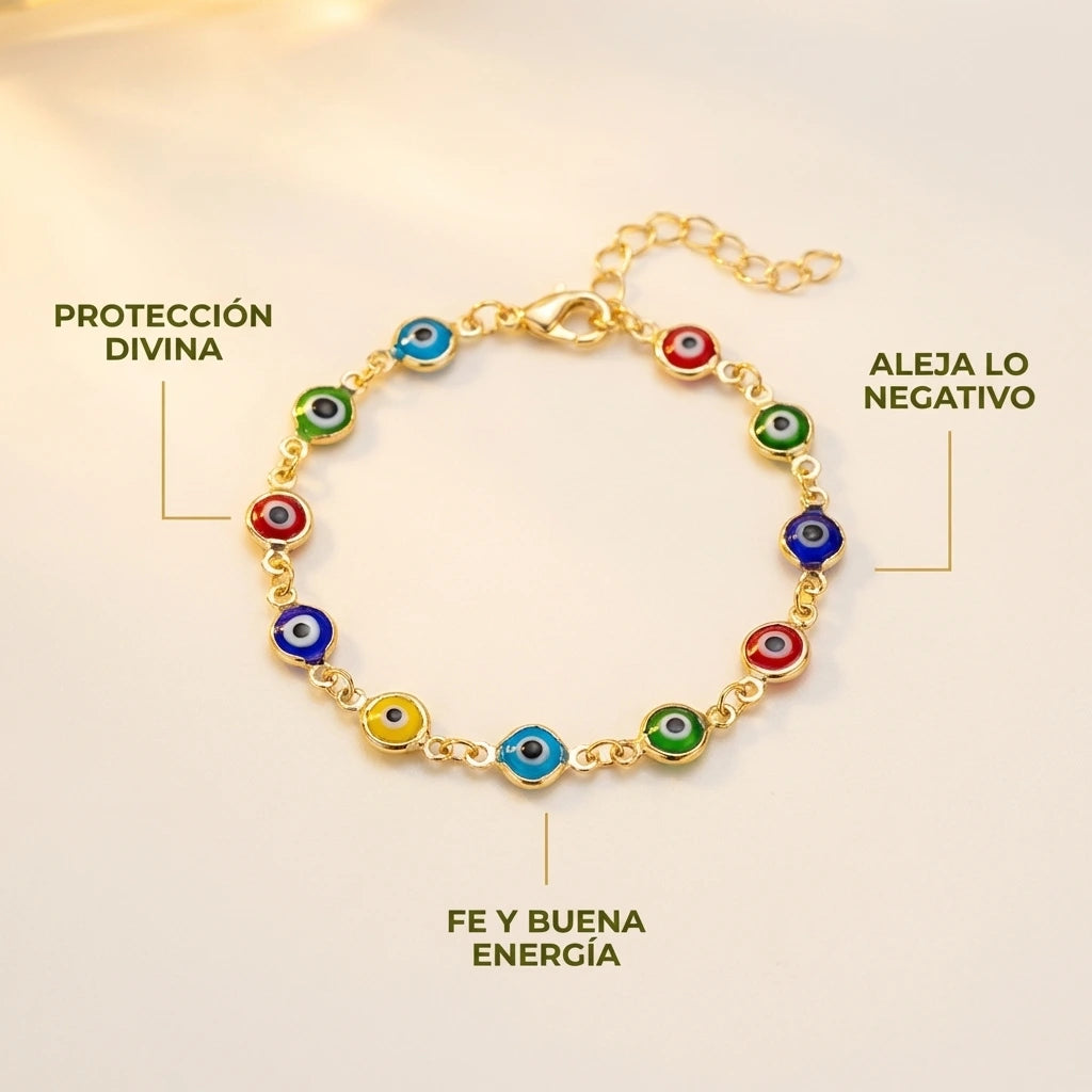 Pulsera Ojo Turco Bañado en Oro - Buena Energía y Protección.