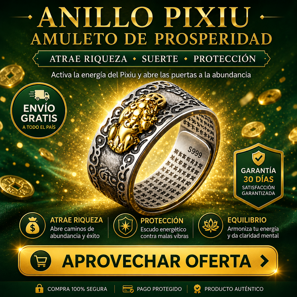 Anillo Pixiu de la Abundancia – Atrae Prosperidad y Protección (Ajustable - Todas las Tallas) UPSELL