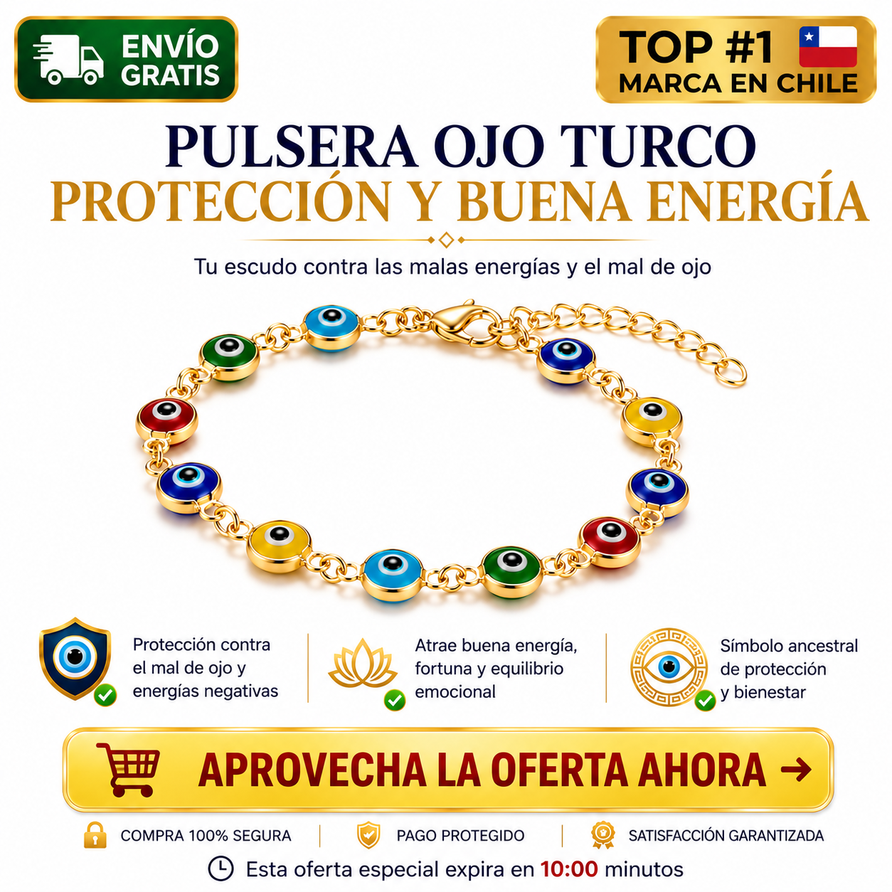 Pulsera Ojo Turco Bañado en Oro - Buena Energía y Protección UPSELL