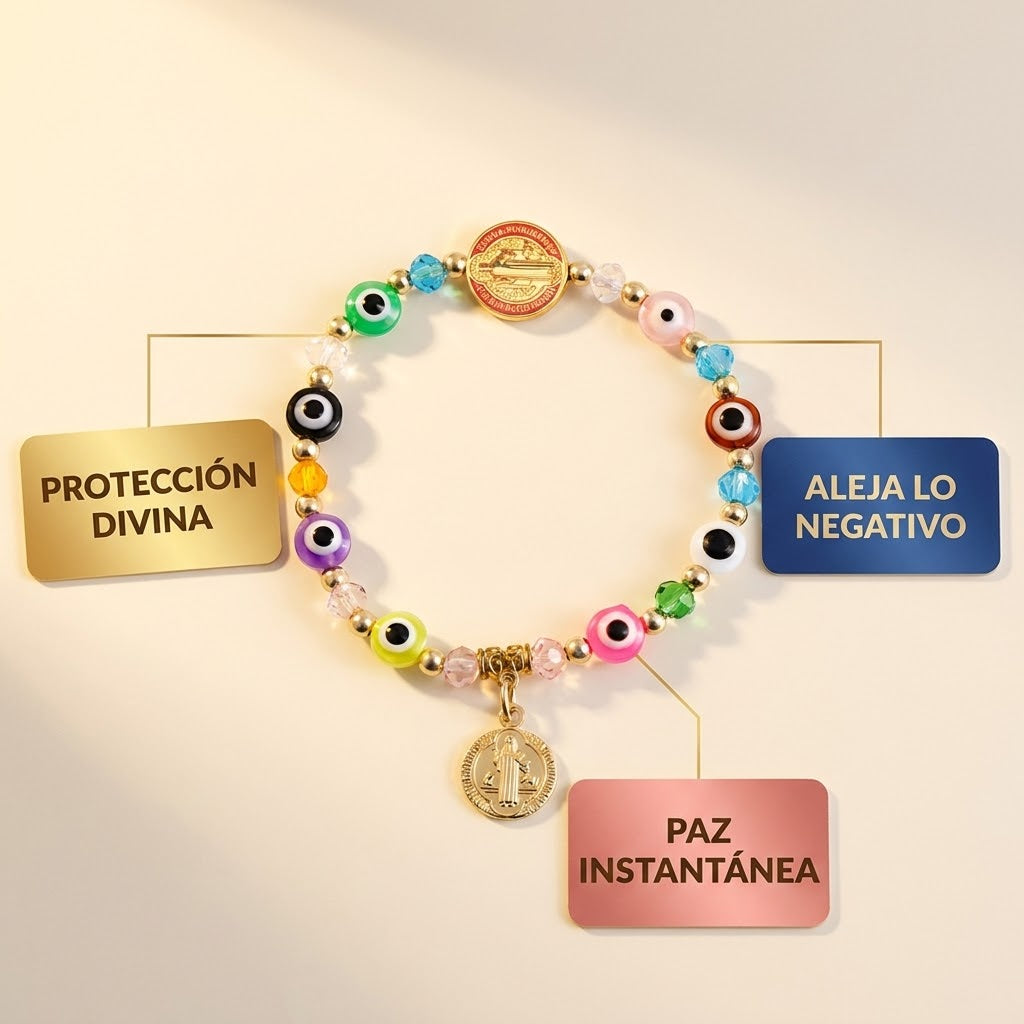 Pulsera San Benito + Ojo Turco – Protección Doble