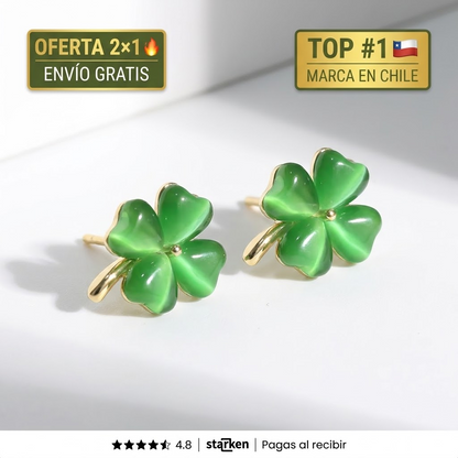 Par de Aros de Jade Natural Trébol – Atraen Abundancia y Buena Suerte
