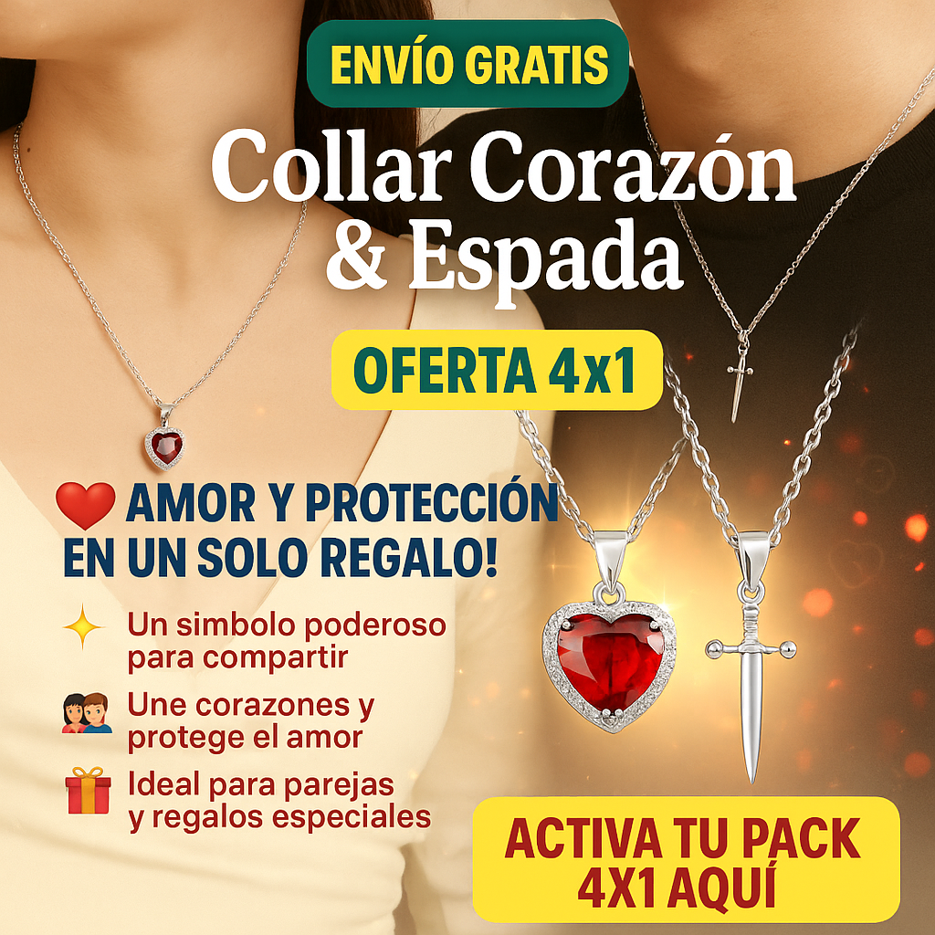 Collar Corazón & Espada | Amor y Protección Eterna (OFERTA 4X1)