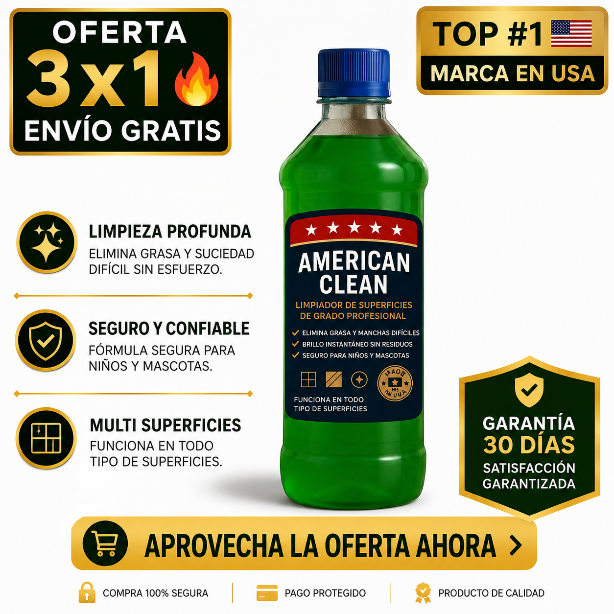 Pack 3 American Clean | El Limpiador que SÍ Elimina la Suciedad Difícil (UPSELL)