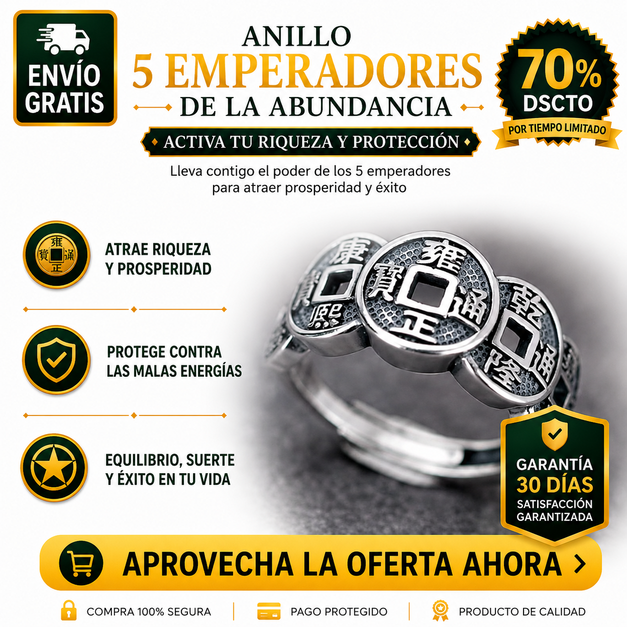 Anillo de la Fortuna de los 5 Emperadores 2X1 (Anillo ajustable - todas las tallas) UPSELL