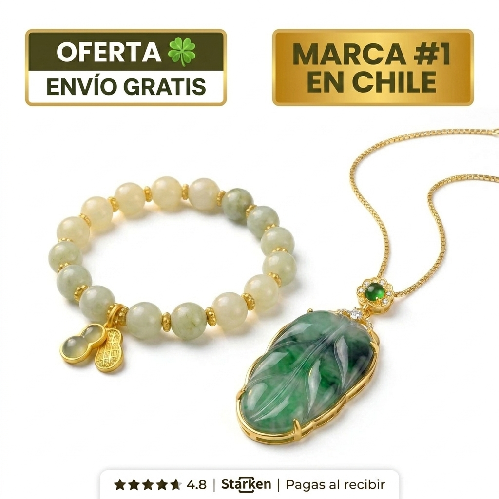 Combo de Jade Imperial | Brazalete con Dije Oro 18k + Aros de Trébol
